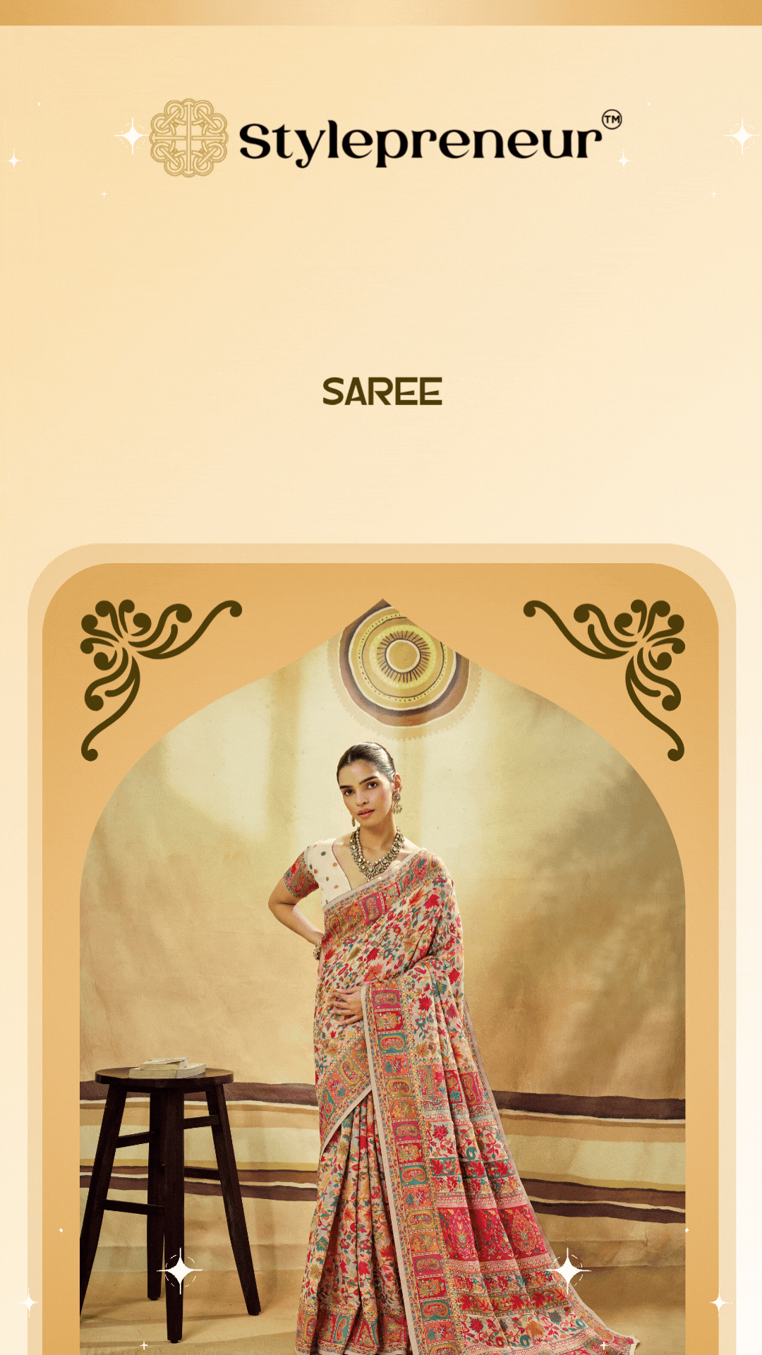 Elegant Indian saree collection featuring traditional and contemporary saree styles at Stylepreneur